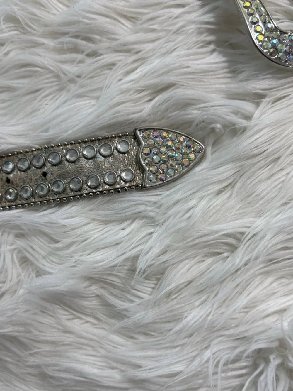 Statement Belt Womens Large Crystal Studded Silver Flashy Bling EUC